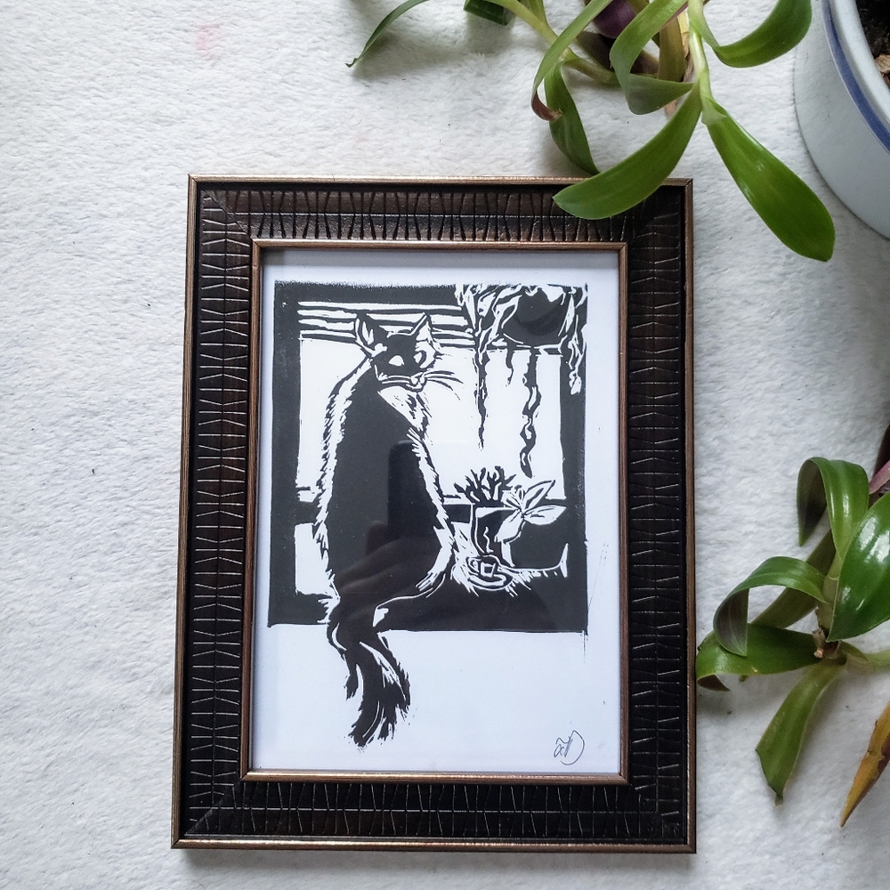 Cat with Houseplants Artwork